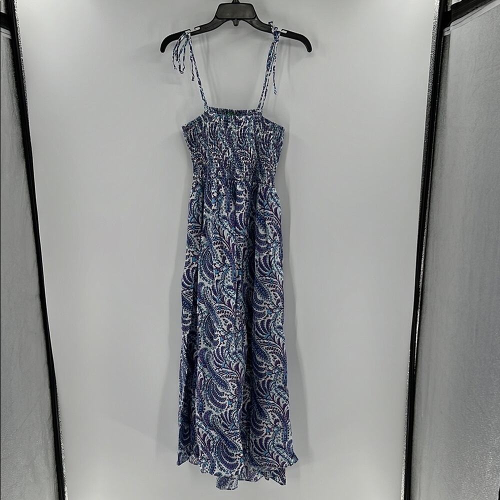J. Crew Women's Smocked linen-blend bandeau beach dress - Purple Paisley - Large